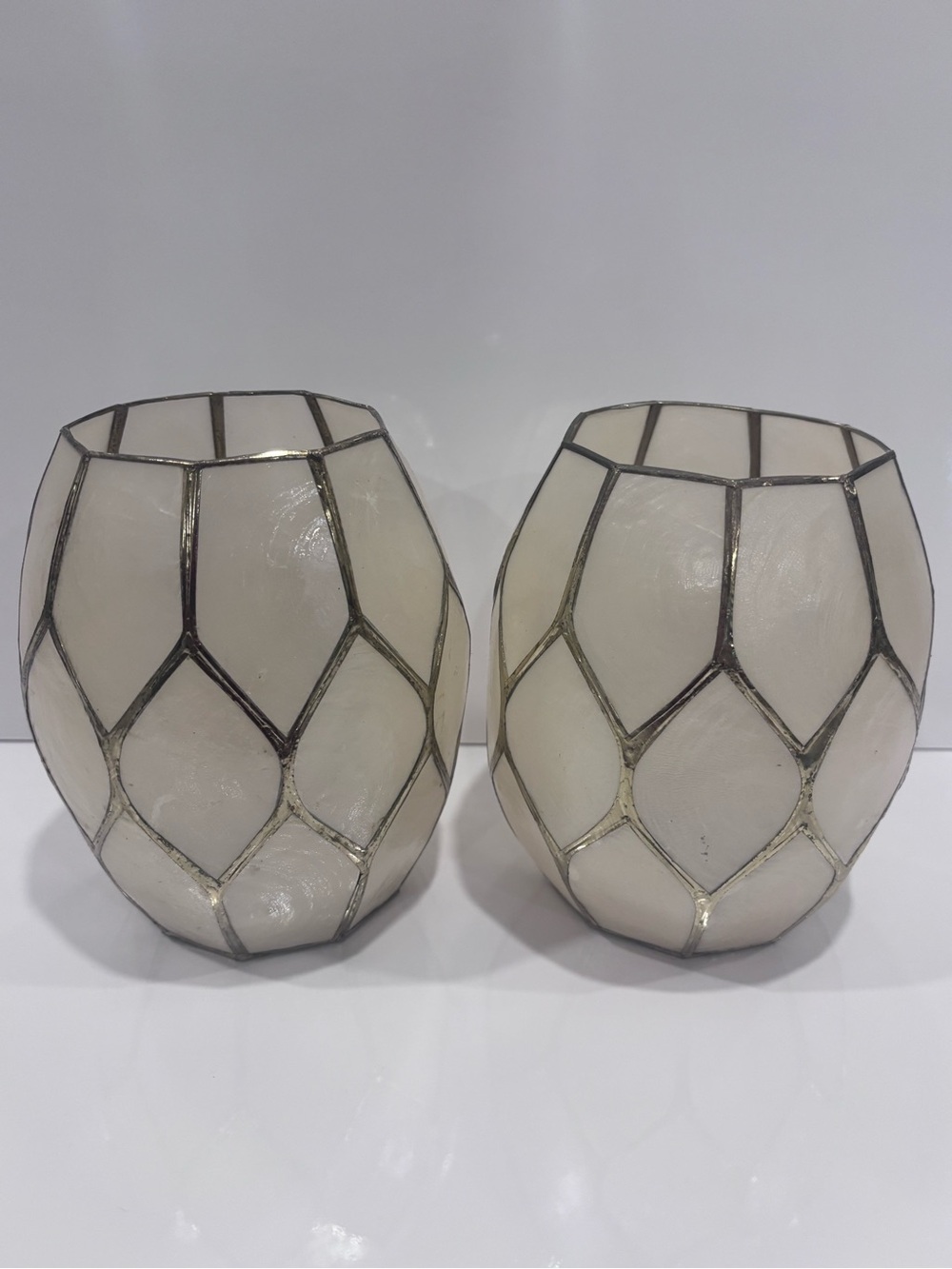 White Capiz Mosaic Votive Holders - Set of 2